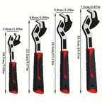 Four-Piece Self-Adjusting Wrench Set in 6-, 8-, 10- and 12-Inch Sizes with Cr-V Material Marking