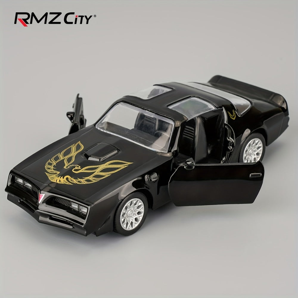 RMZ 1:36 Scale Pontiac Firebird Die-Cast Toy Car with Openable Doors & Pull-Back Action, Zinc Alloy Car Model with Display Base