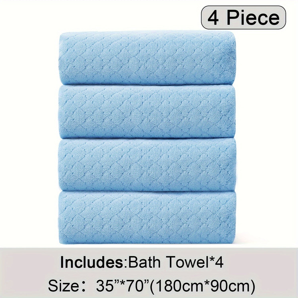 Bath Towels Set 4 Piece Diamond-Pattern Microfiber Towels in 10 Solid Color Options for Home and Guest Use