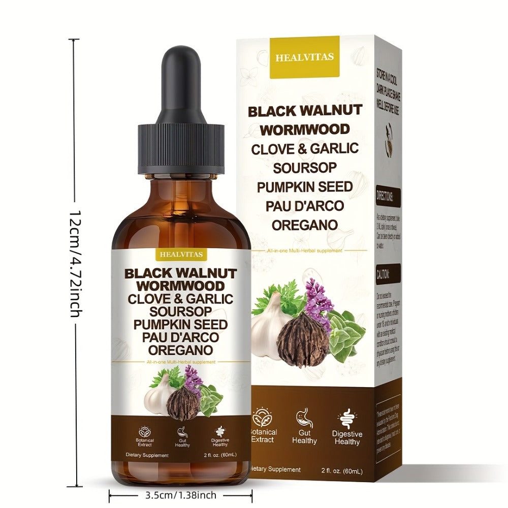 Black Walnut Wormwood Tincture 2 fl oz, Gut Health & Colon Cleanse Herbal Drops with Soursop, Oregano