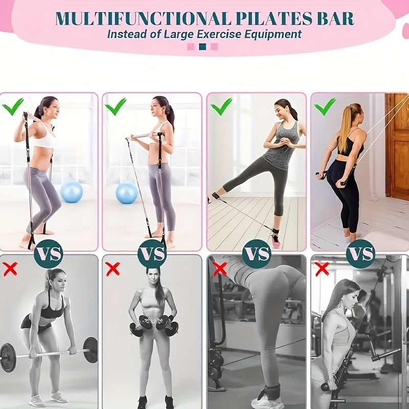 Resistance Band Pilates Bar Kit 8-Piece – 150LB Bands, Ankle Straps & Drawstring Bag, Portable Home Gym Fitness Set for Full Body Workout