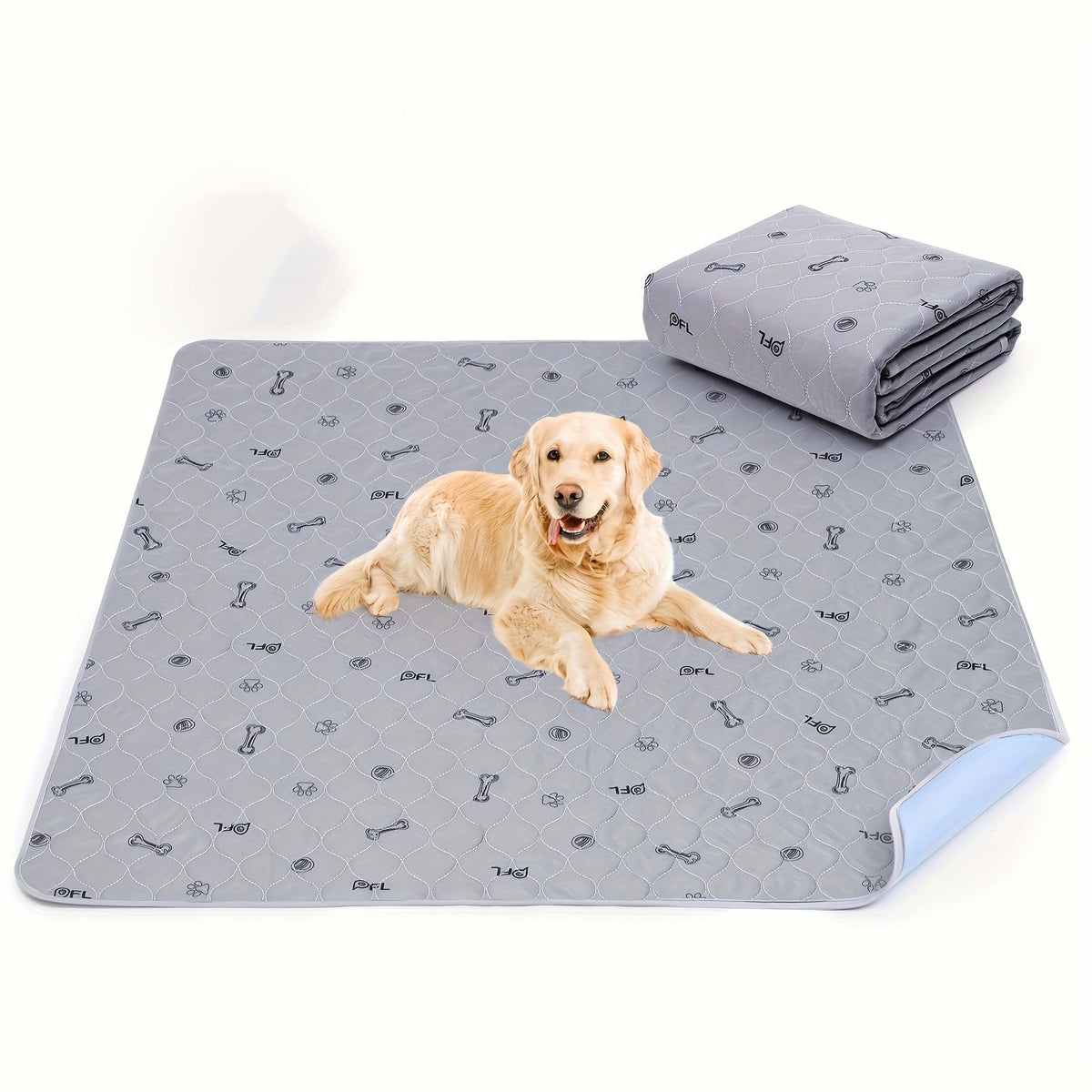 Dog Training Pads Washable Bone-Print Mat with Seven Size-Pack Options and Non-Slip Moisture-Barrier Backing