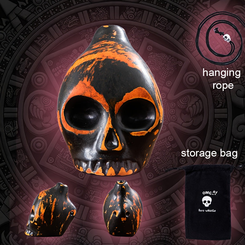Ceramic Aztec Death Whistle, Handcrafted Skull Sound Effect Collectible