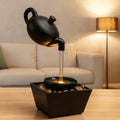 Tabletop Water Fountain with LED Light Zen Teapot Indoor Relaxation Fountain Black Resin for Entryways, Bedrooms and Living Spaces