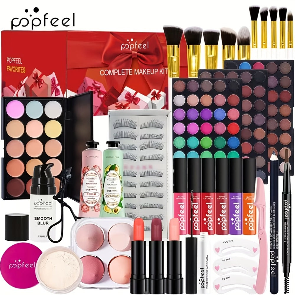 Makeup Gift Set POPFEEL 29-Color Eyeshadow Palette + Mascara + Eyeliner + Brow Pencil + Highlighter Powder + 7-Piece Brush Set | Complete