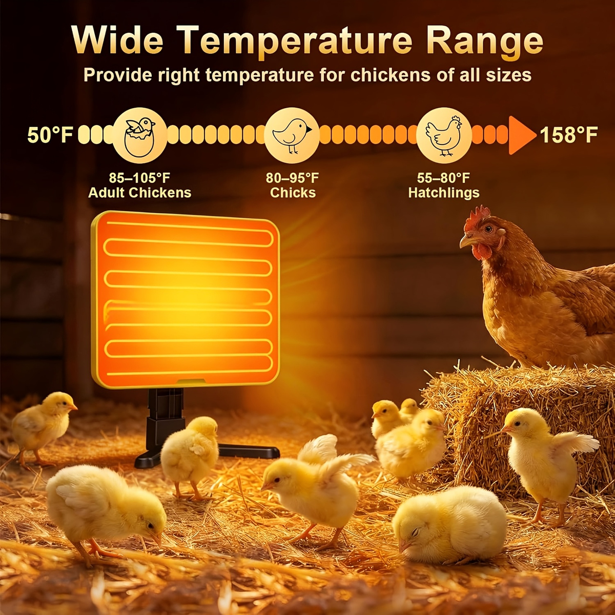Chick Brooder Heating Plate with Adjustable Height & Angle, Digital Temp Control for Chicken Coop