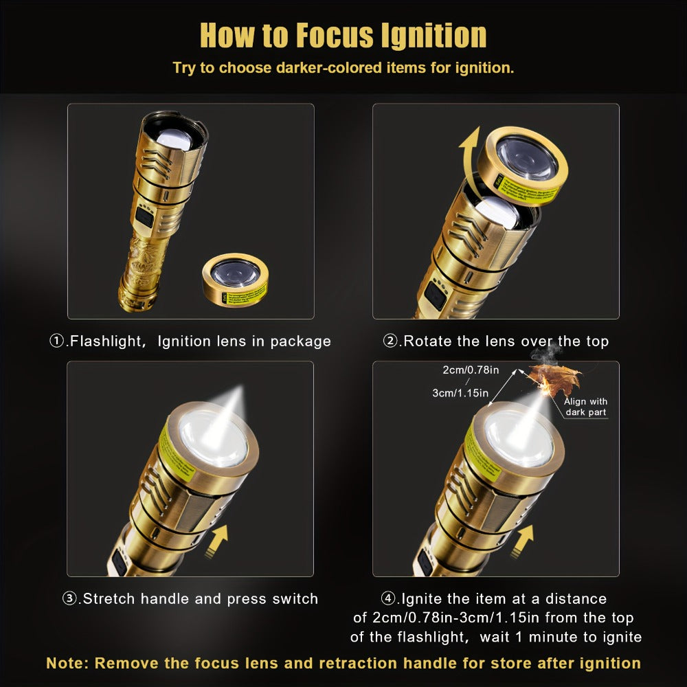 Tactical LED Flashlight 5000mAh Rechargeable Zoomable with Ignition Lens for Entryways, Bedrooms and Living Spaces