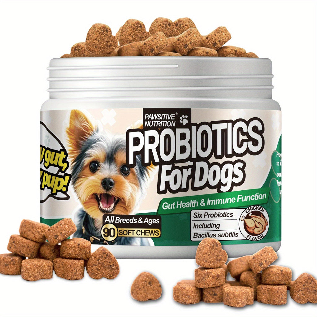 Dog Probiotic Soft Chews, Chicken Flavor, 90-Count Bottle with One- or Three-Bottle Checkout Options