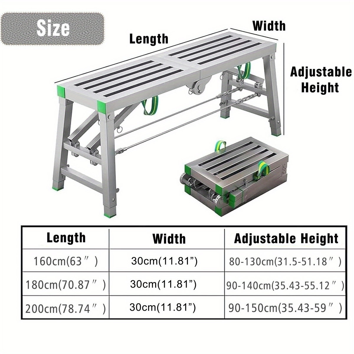 Scaffolding Work Platform Folding Steel Step Ladder Adjustable Height Portable Drywall Bench for Garden, Patio and Yard Use