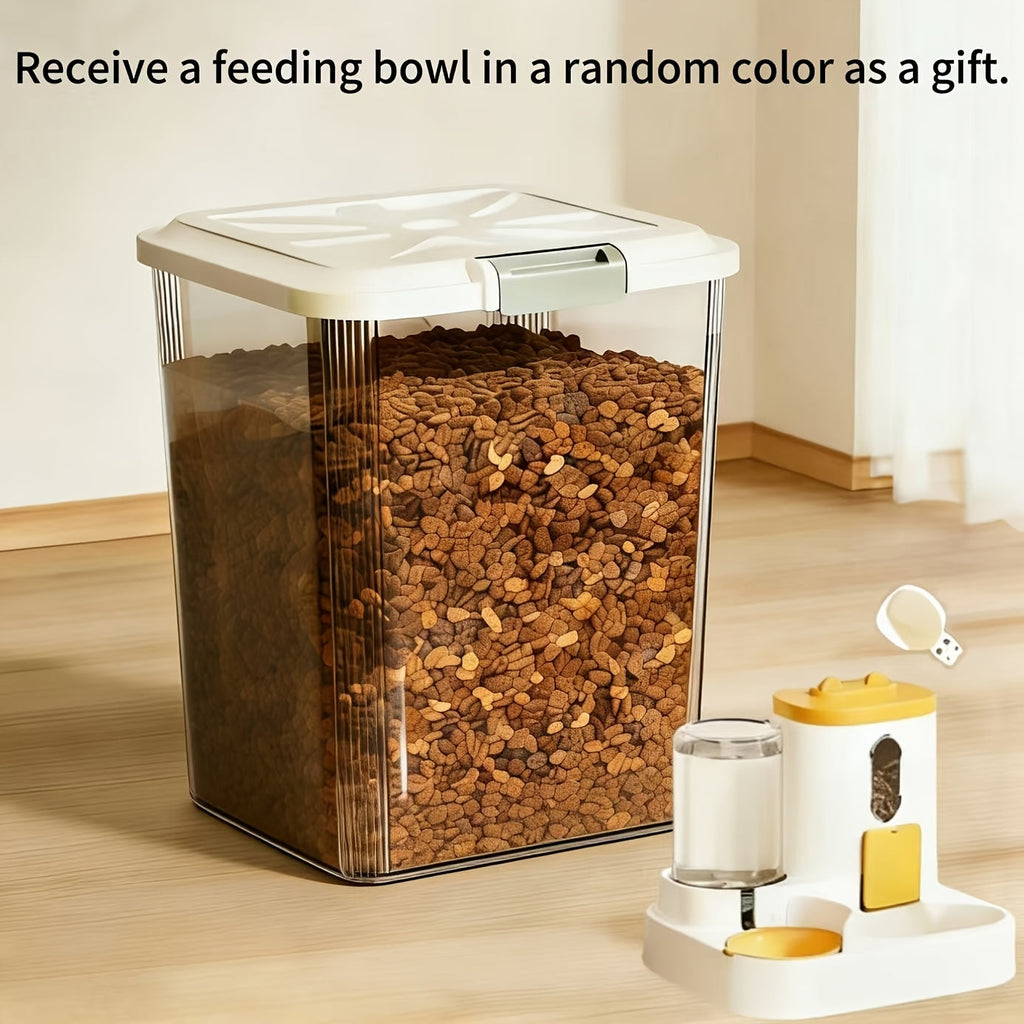 Transparent Rolling Pet Food Bin with Scoop and 11lb, 22lb or 33lb Capacity-Labeled Options