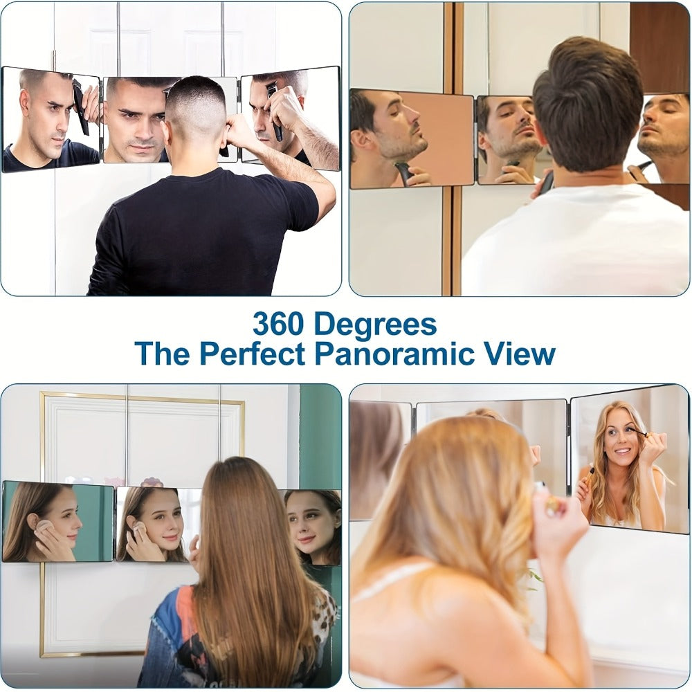 Multi-Panel Hair Cutting Mirror with Telescoping Door Hooks, 49.8-Inch Open Width and Two Fixed Nails