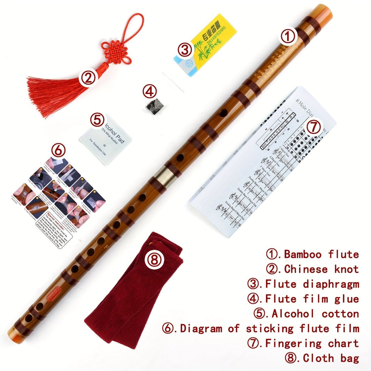 Chinese Bamboo Dizi Flute, Two-Section Traditional Instrument for Beginners