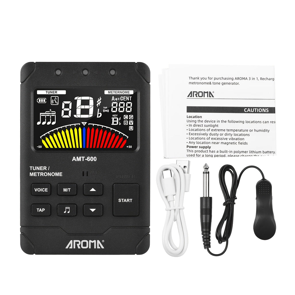 AMT-600 Three-in-One Instrument Tuner, Metronome and Tone Generator with Color Display and USB-C Charging