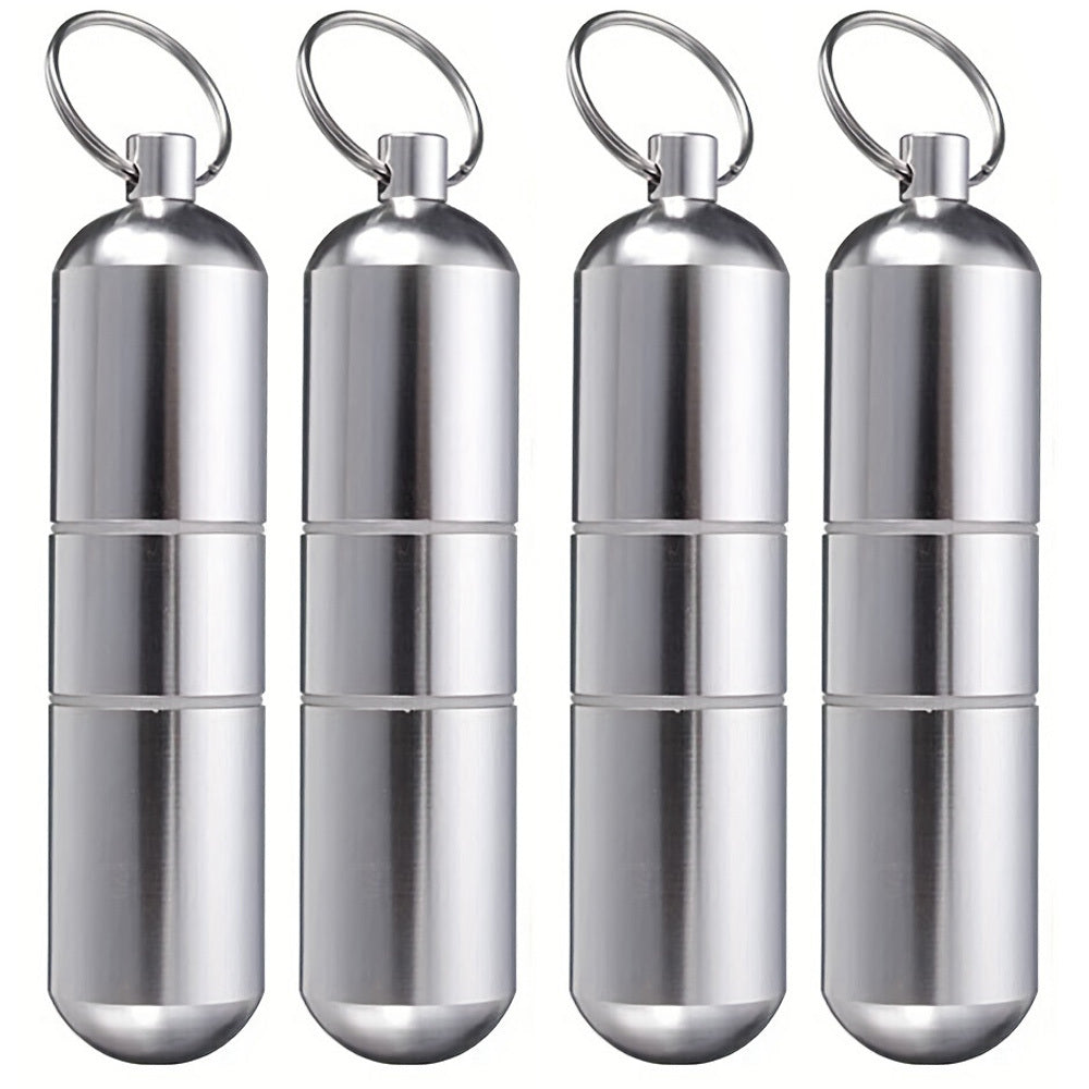 Four-Piece Silver Capsule Cigarette Holder Set with Keyrings and Detachable Cylindrical Tubes