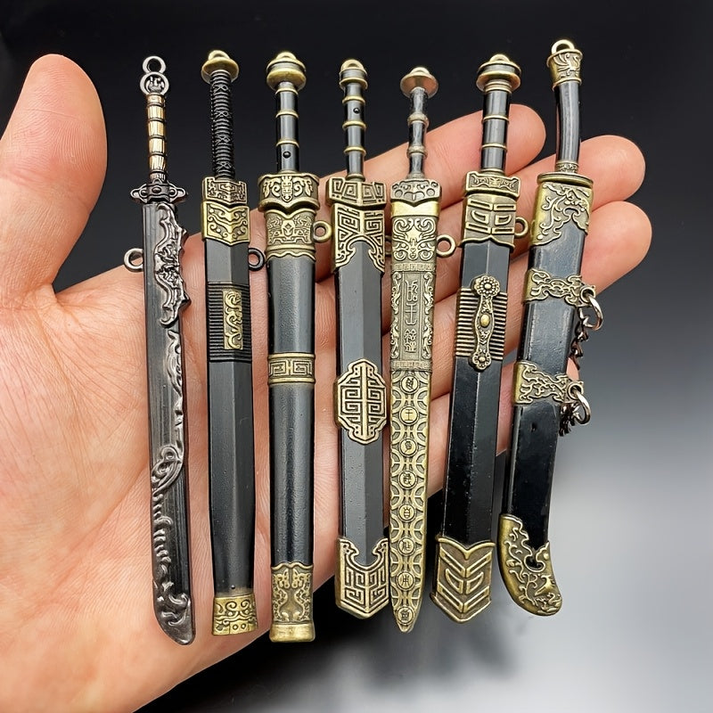 Collectible Miniature Weapons – Miniature Sword Set 7pcs Metal Alloy Ancient Anime Cosplay Pendant Collection