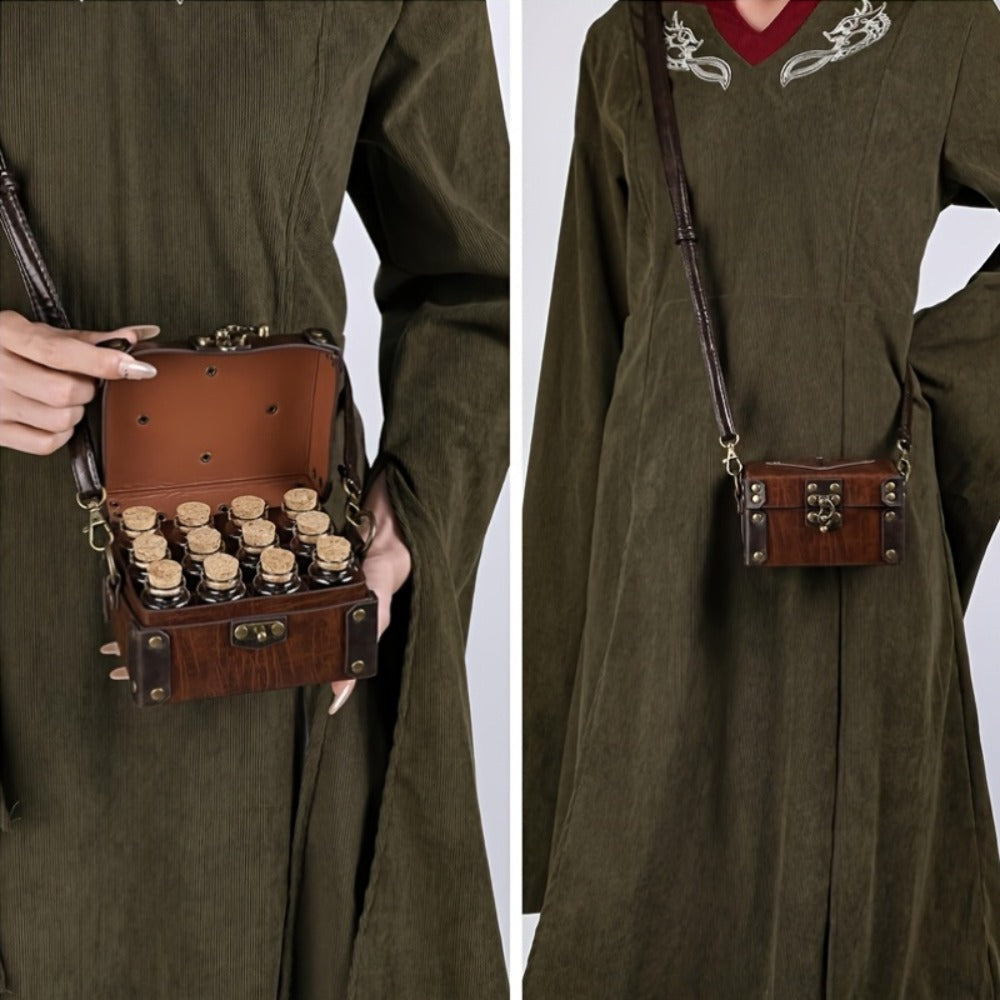 Costume Accessories - Alchemist Bag Medieval Vintage Messenger Bag with 12 Cork Potion Bottles - product detail view 4