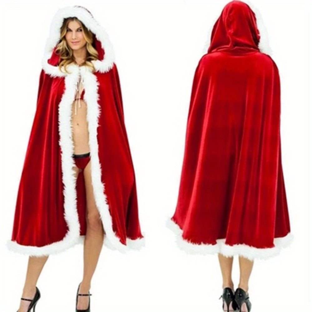 Costume Accessories - Christmas Red Cape Cloak for Adults Unisex Knit Stretch Vampire Cape - product detail view 7