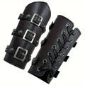 Costume Accessories Medieval Wrist Guard Pair with Faux Leather Panels, Buckle Straps and Black Finish