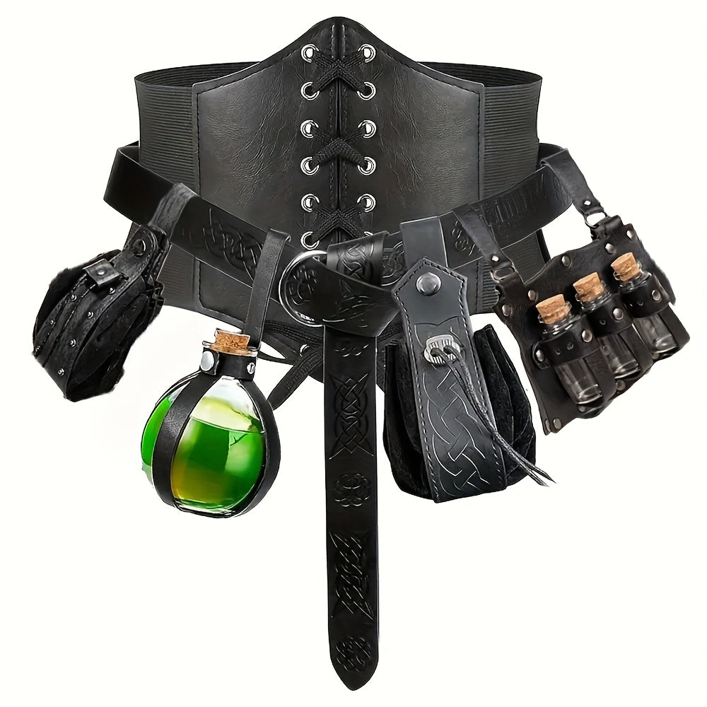Renaissance Corset Costume Set 6PCS - Medieval Belt, Pouches, Waist with the Listed Color, Size or Style Options for Everyday Wear