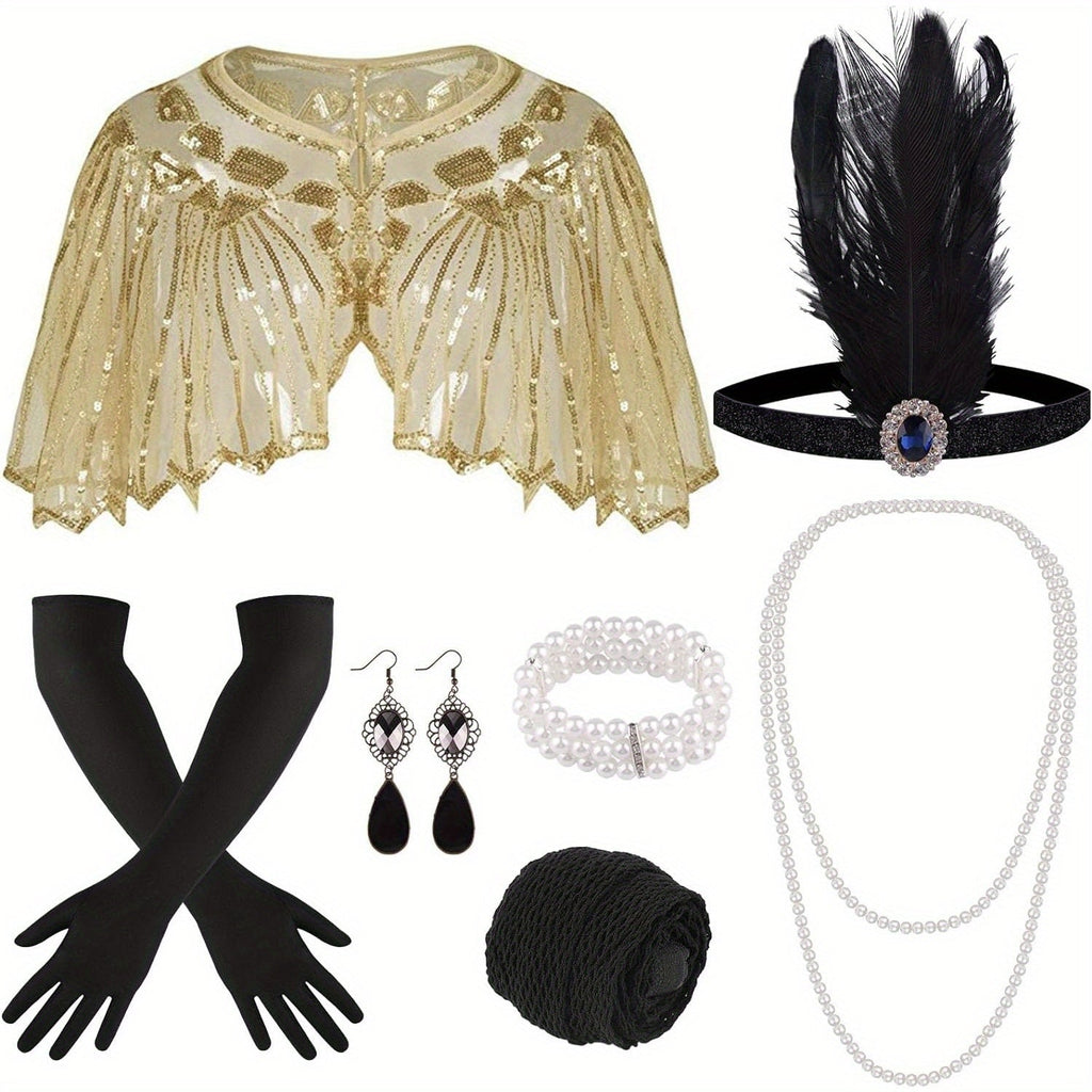 Costume Hair Accessories – Flapper Headband Set 10PCS – 1920s Gatsby Roaring 20s Art Deco Vintage Costume