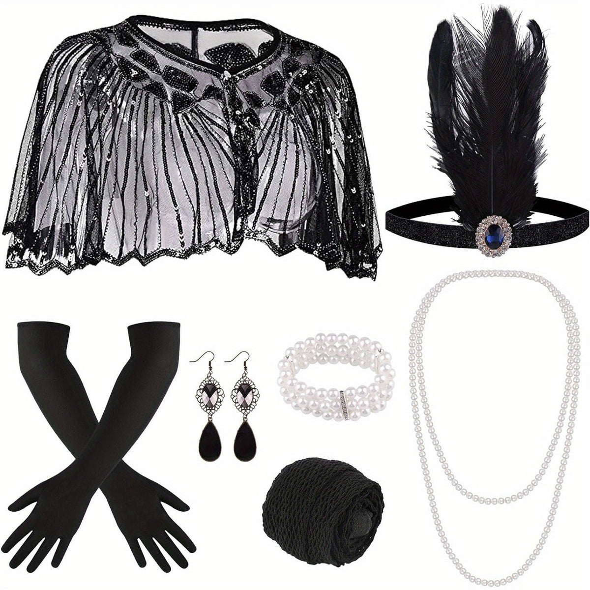 Costume Hair Accessories - Flapper Headband Set 10PCS 1920s Gatsby Roaring 20s Art Deco Vintage for - product detail view 19