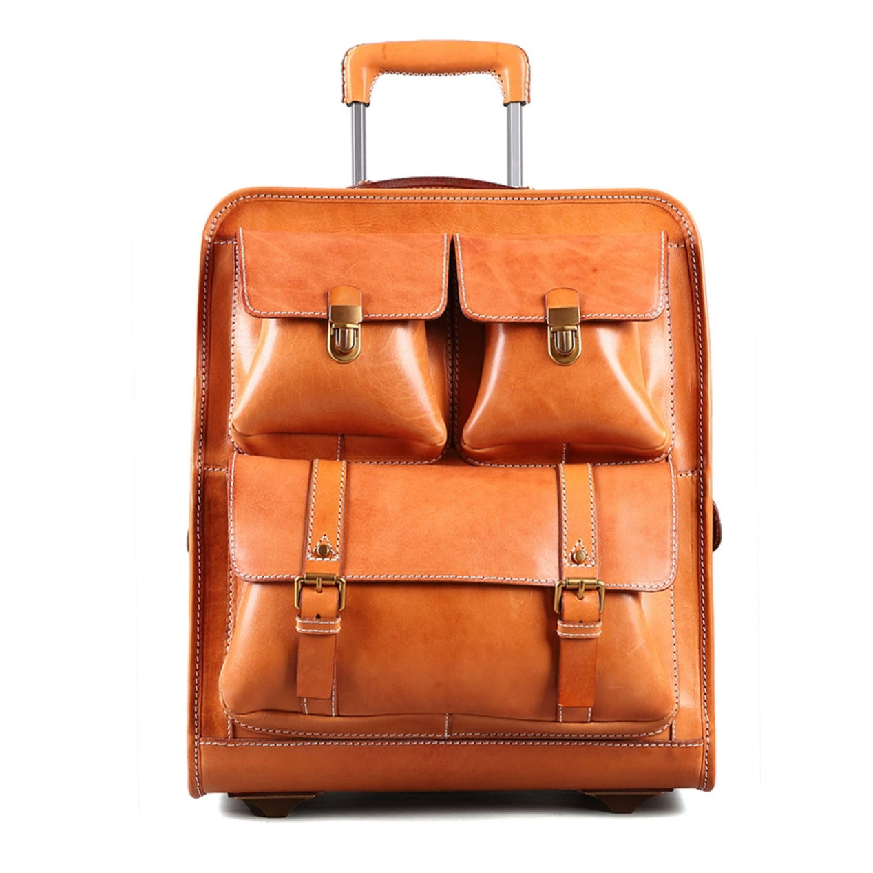 Full Grain Italian Leather Wheeled Carry-On Luggage,  Premium Unisex Luggage, Length 22 In