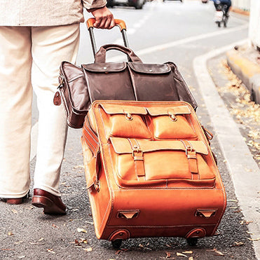 Full Grain Italian Leather Wheeled Carry-On Luggage,  Premium Unisex Luggage, Length 22 In