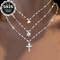 Lip and Heart Charm Necklace in 925 Sterling Silver with Cubic Zirconia and a Single Silver Color Option