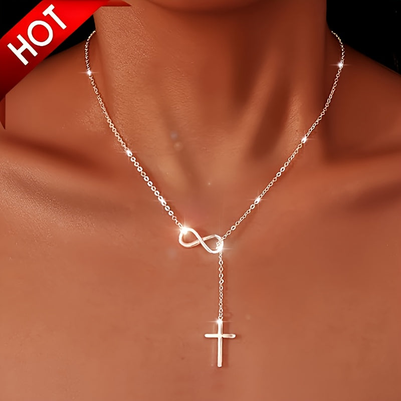 2-Piece Silver-Plated Cross Pendant Necklace Set for Women with Faith-Inspired Styling and Gift Appeal