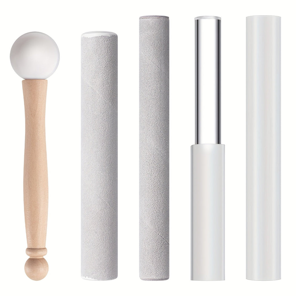 Crystal Singing Bowl Mallet Set, 5-Piece Percussion Striker Kit