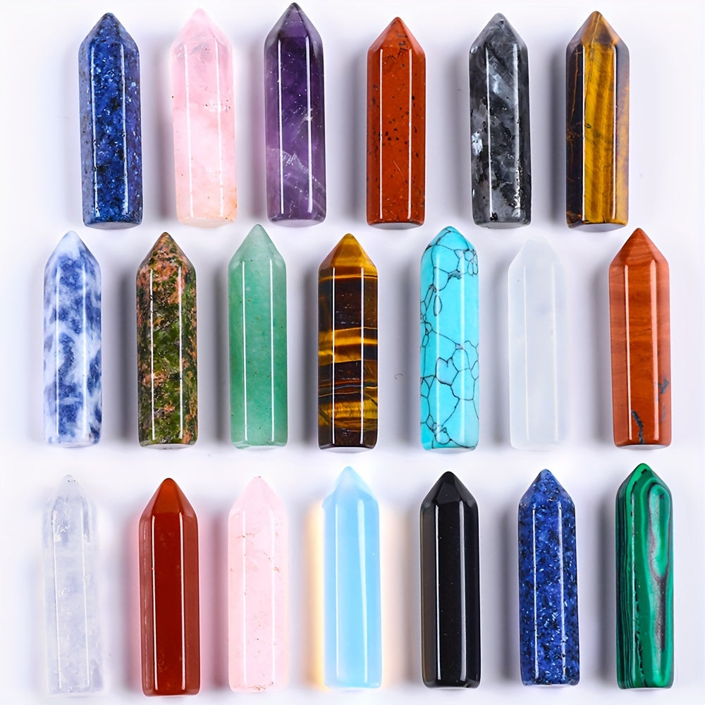 Crystal Wands – Healing Bulk 30pcs Hexagonal Pointed Quartz Wands Assorted Faux Gemstones Polished Reiki