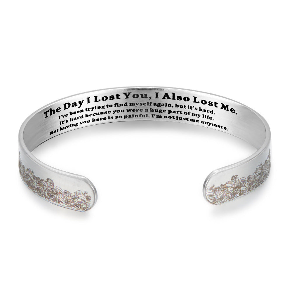 Bracelet, Adjustable C-Shape Pet Memorial Cuff with Engraved Message and Silvery-Tone Metal-Alloy Finish