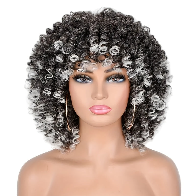 Curly Wig - Afro Kinky for Women - 14" Coily Synthetic with Bangs | Heat Resistant - product detail view 12