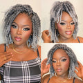 Wig Short Ombre-Gray Dreadlock Curl Style, 12-Inch Synthetic Fiber with Average-Size Open-Weft Cap