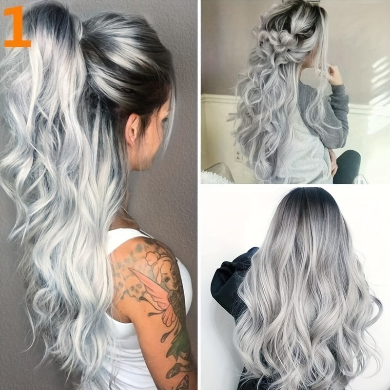 Curly Wig – Long Curly Costume Wig Gradient Black to Gray Heat-Resistant Synthetic Fiber Natural Style