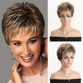Synthetic Wig 10-Inch Mixed Brown Short Curls with Rose Net Cap, Straps and Inner Combs for Daily Styling