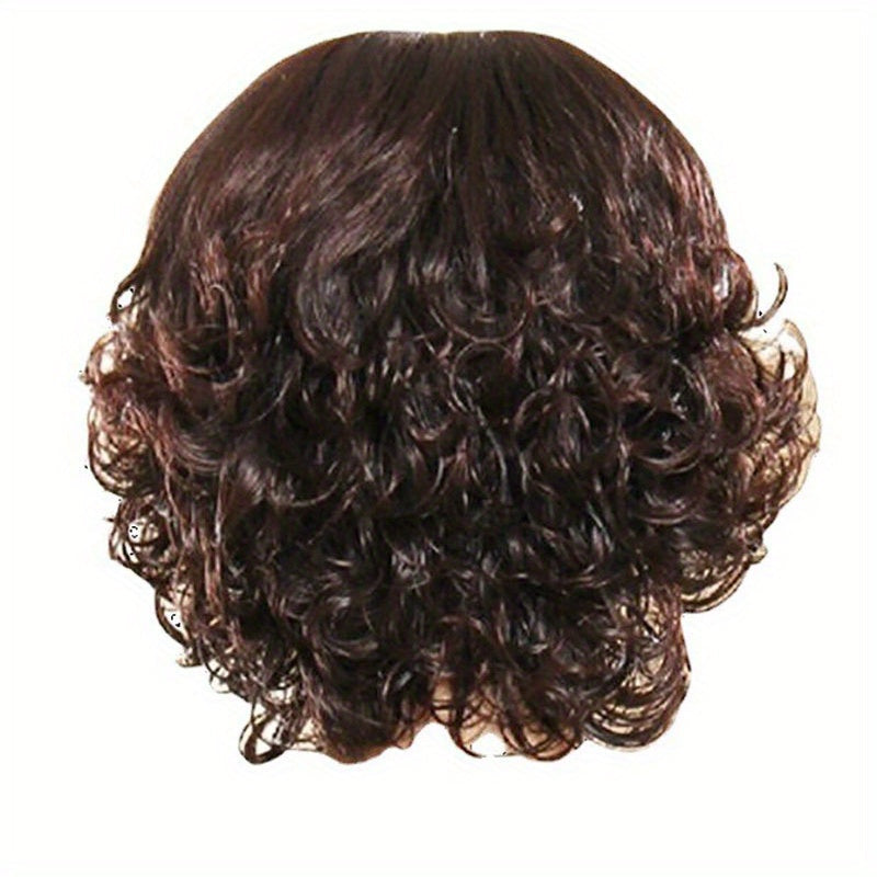 Wig Short Loose-Curl Bob in Dark Brown, 14-Inch Full-Cover Hairpiece with Rounded Layered Shape