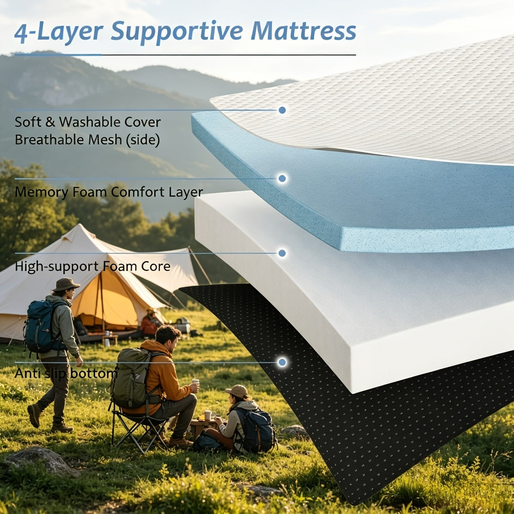 Mattress Tri-Fold Memory-Foam Portable Pad with Washable Cover, 3-, 4- or 6-Inch Profiles and Four Sizes