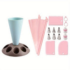 Piping Bag Holder Set 17pcs, Multi-Bag Icing Stand with Various Nozzle Tips for Cake Decorating, Cupcake Frosting, Cookie Decorating