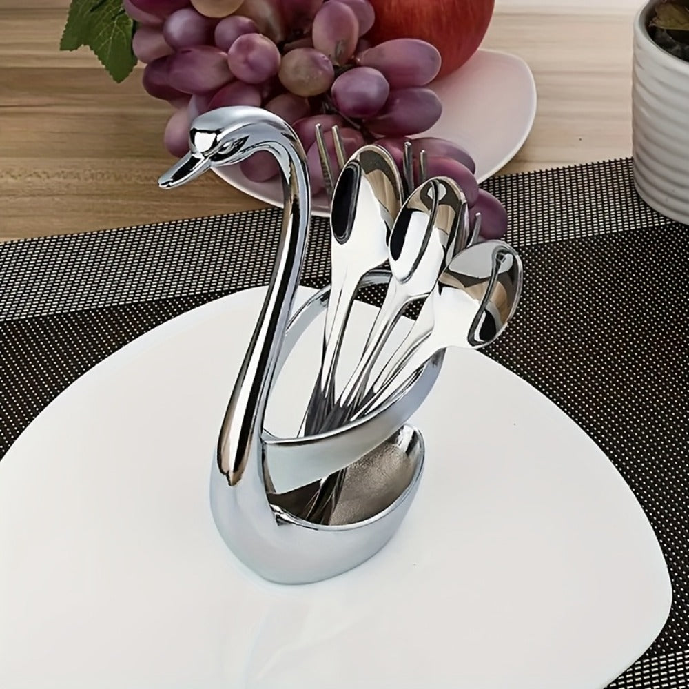 Swan Shaped Cutlery Rack Stainless Steel | Elegant Decorative Plate Holder Stand | Creative Metal Tableware Display for Party Wedding Dining