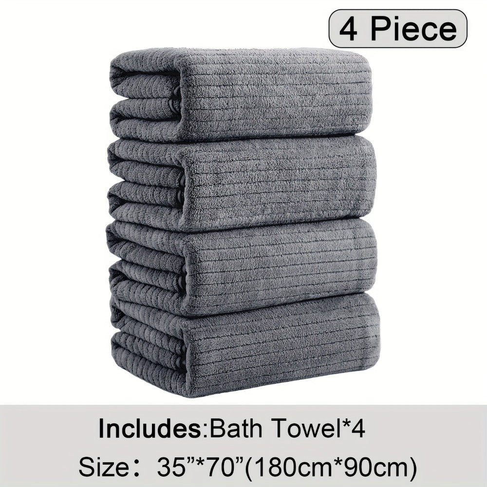 Bath Towels Set 4-Pack Oversized 35 x 70 Inch Microfiber Sheets in 13 Solid Color Options for Home and Guest Use
