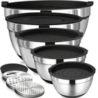 8PCS/Set-Labeled Mixing Bowl Set with Black Lids, Nested Bowls and Three Removable Grater Inserts