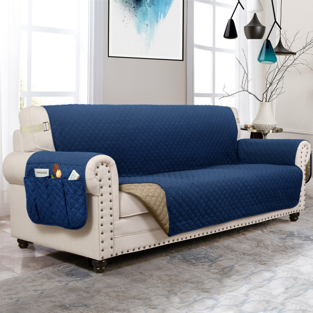 Dog Furniture Protector Cover Navy / Tan / XL Sofa (78 IN X 46 IN X 18 IN)