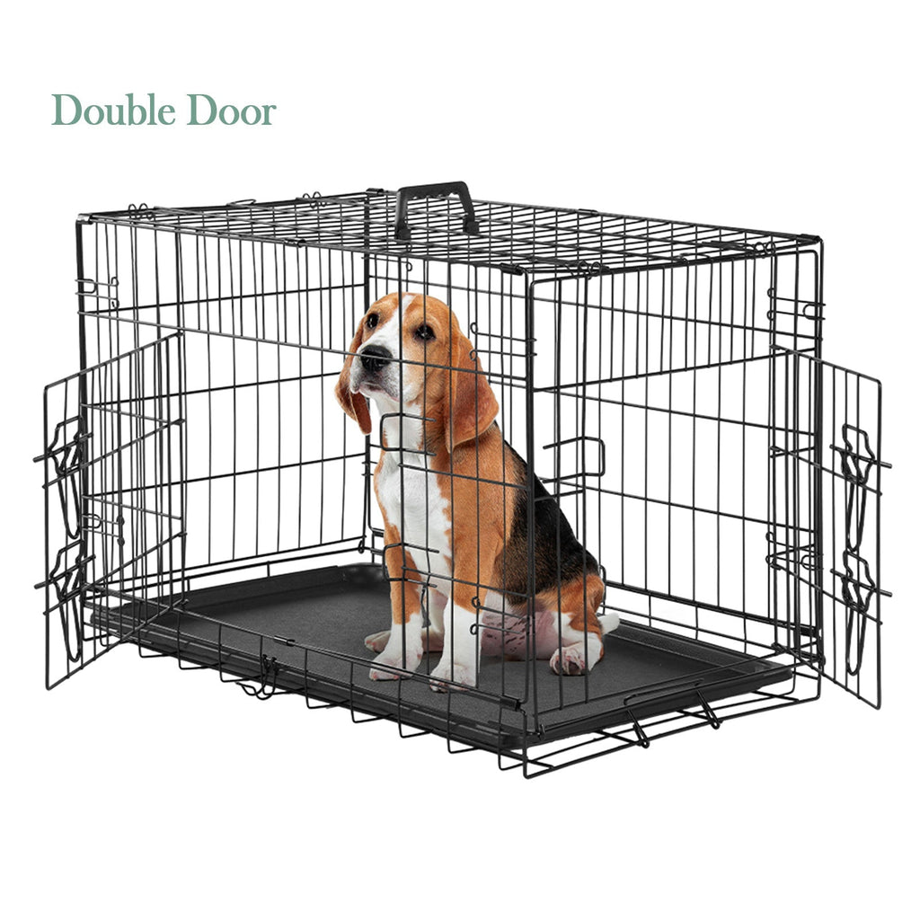 Folding Wire Dog Crate in 24, 30 or 36 Inches with Divider, Removable Tray and Door Options