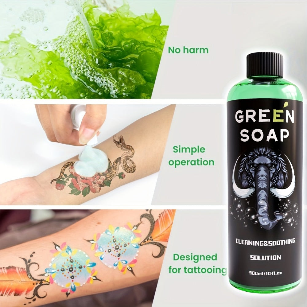 Tattoo Green Soap Kit Cleansing Solution with Squeeze Bottle – Green and Blue Tattoo Soap for Artists, Safe Color Foam Moisturizing Formula