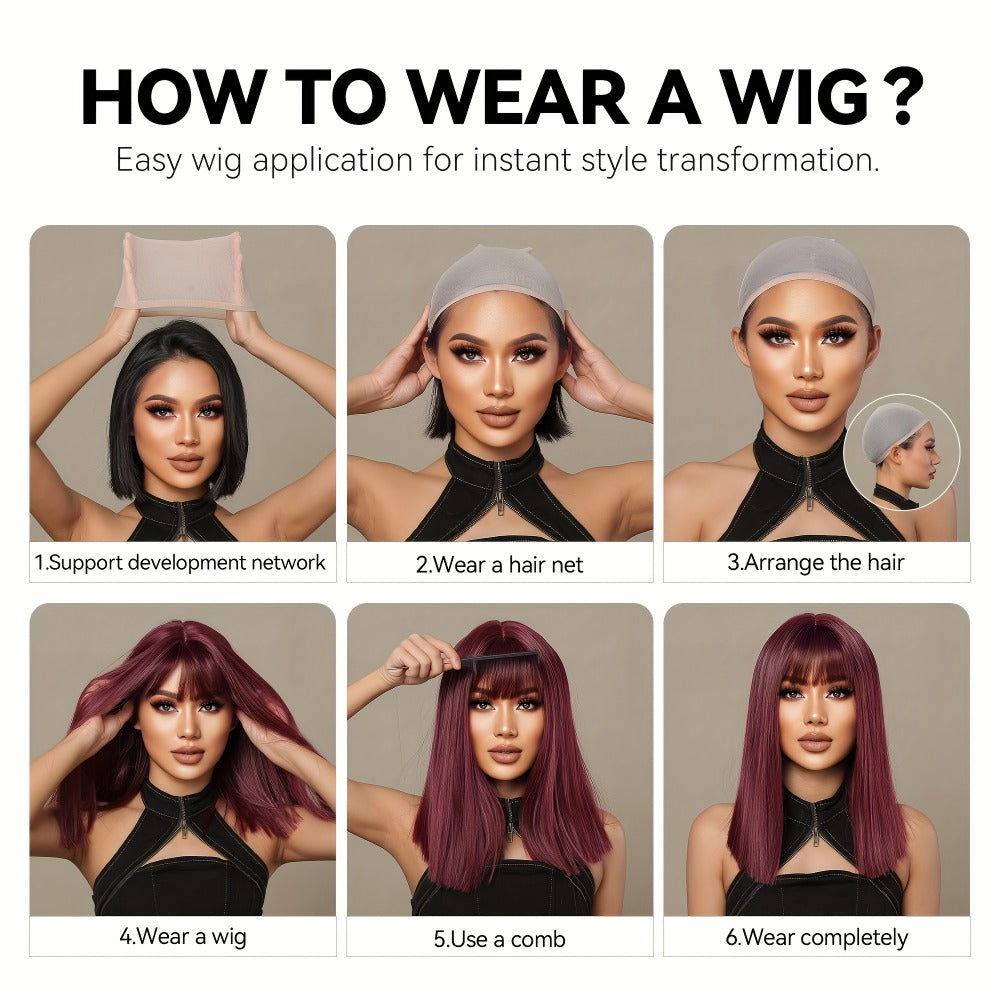 Synthetic Wig 16-Inch Gradient White-Golden Straight Style with Bangs and Adjustable Rose Net Cap