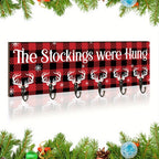 Christmas Stocking Wall Rack with Six Hooks, Red Plaid Sign and The Stockings Were Hung Text