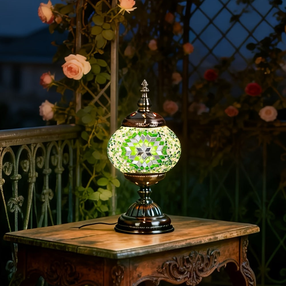 DIY Turkish Moroccan Mosaic Lamp Kit Handmade Glass Metal Brass Dimmable Bohemian Table Light for Entryways, Bedrooms and Living Spaces