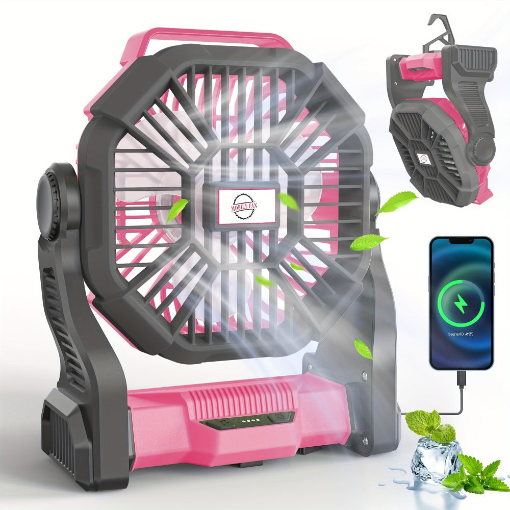 Portable Camping Fan with Hanging Hook, Three-Level Lantern and 12 Color or Style Options Pictured