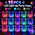 LED Light-Up Party Cup Set with 12 or 15 Short 2 oz Plastic Tumblers in Mixed Color Designs